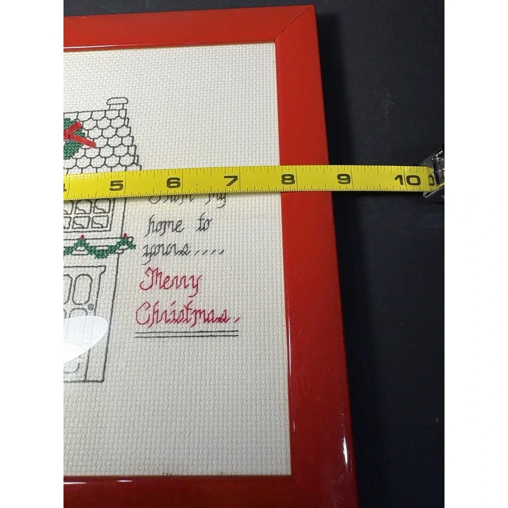 Handmade Cross Stitch Christmas Wall Art Framed, From My Home to Yours,Merry xma